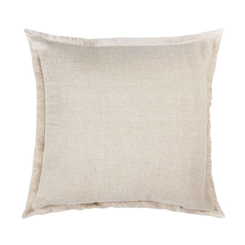 Beige Fringe 20x20 Soft Linen Pillow Cover