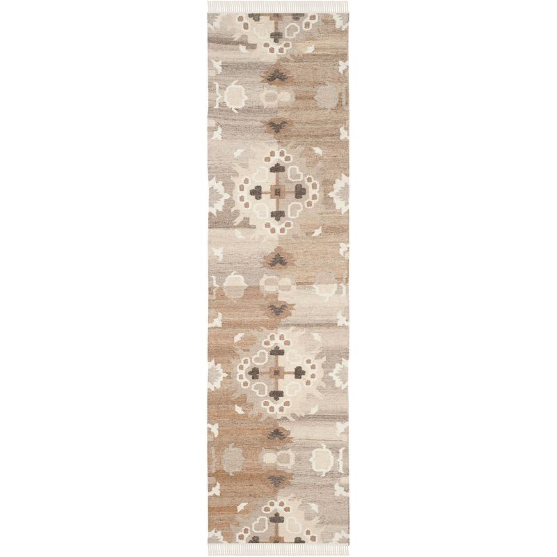 Handmade Gray and Beige Wool and Viscose Runner Rug