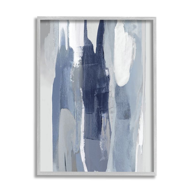 Layers of Blue and White Abstract Canvas Art with Gray Frame