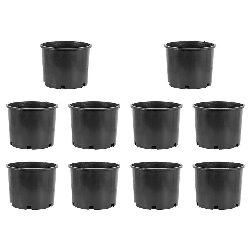 3-Gallon Black Plastic Nursery Pots for Indoor and Outdoor Plants, 10 Pack