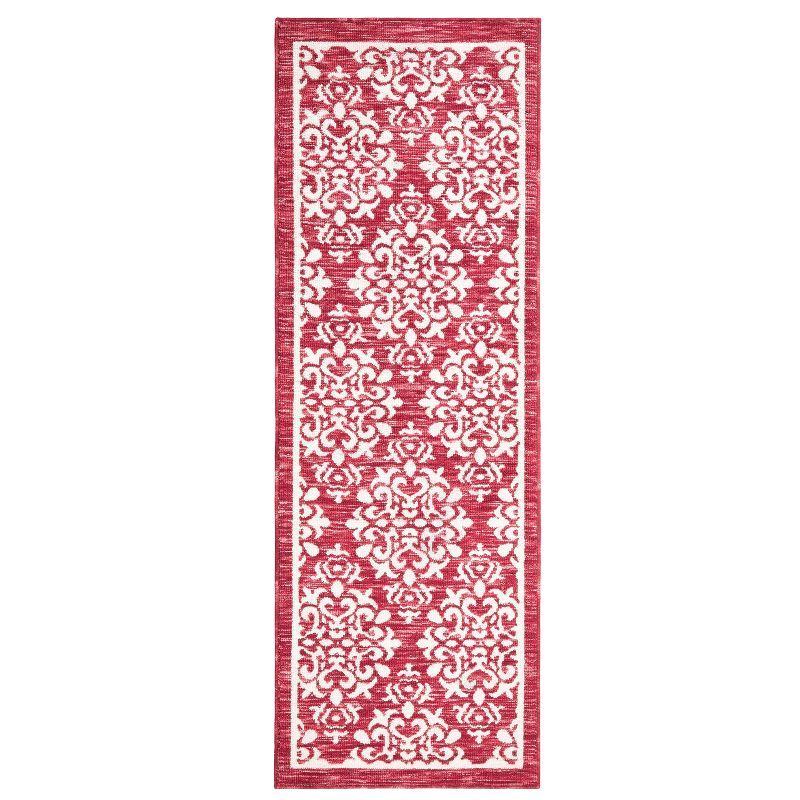 Red and White Tufted Medallion Washable Runner Rug 24" x 72"