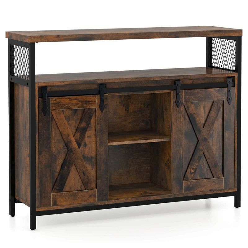 Rustic Brown and Black Sliding Barn Door Buffet Sideboard