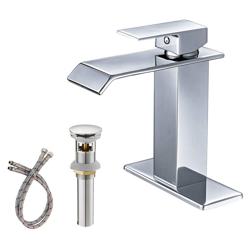 Polished Chrome Single-Handle Waterfall Bathroom Faucet with Drain