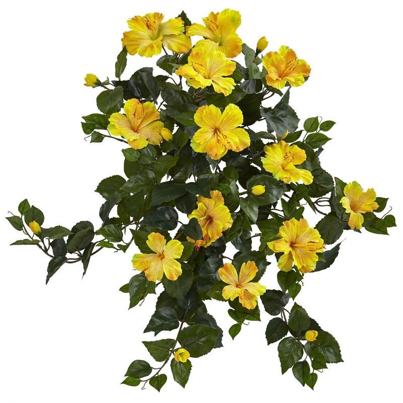 Summer Breeze 22.5" Yellow Hibiscus Artificial Hanging Bush - Set of 2