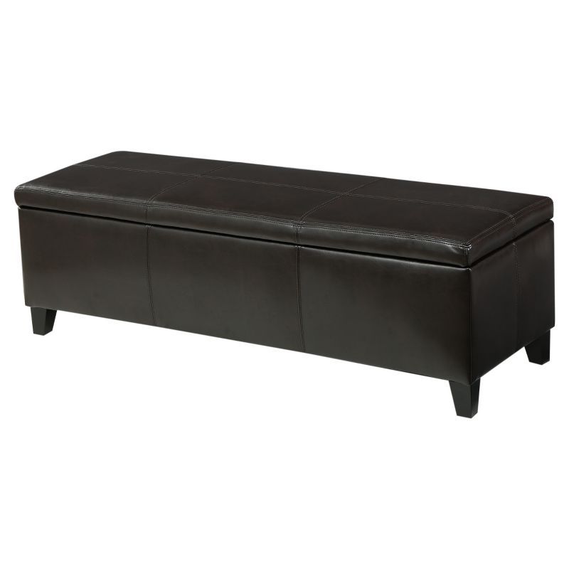 Dark Brown Faux Leather Upholstered Storage Ottoman Bench