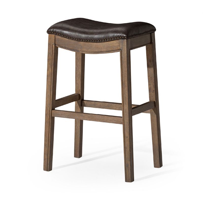 Adrien 31 Inch Walnut Backless Saddle Barstool with Vegan Leather Seat