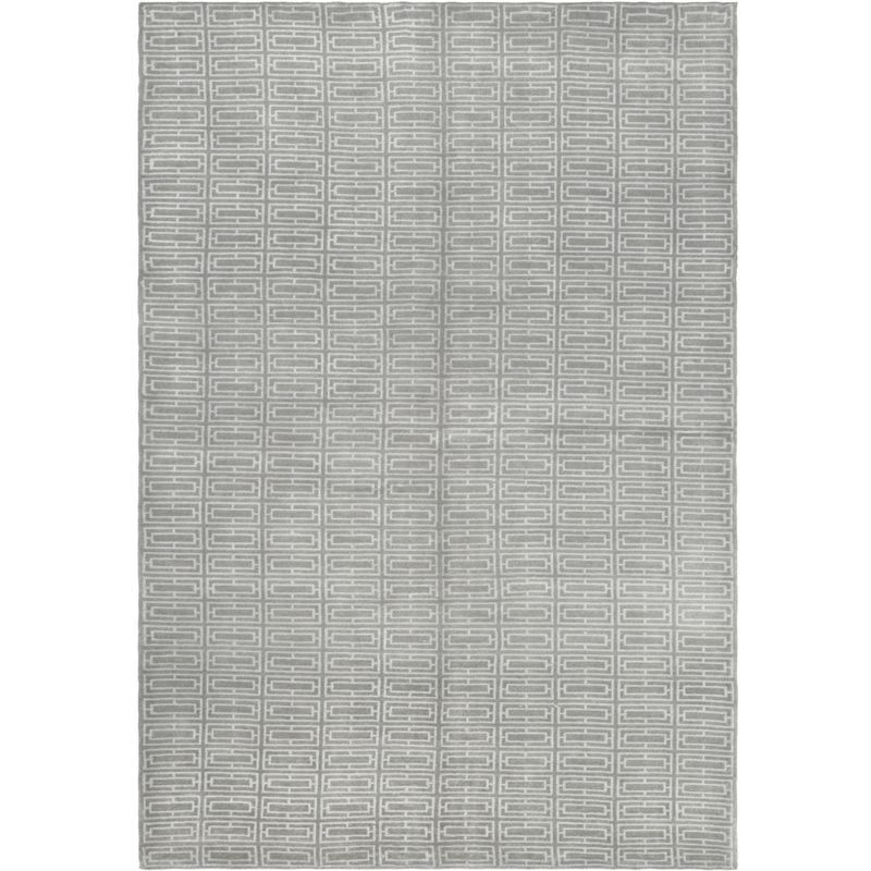 Luxurious Hand-Knotted Geometric Wool-Viscose 6' x 9' Gray Area Rug