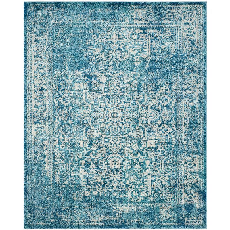 Reversible Blue/Ivory Synthetic 9' x 12' Easy-Care Area Rug