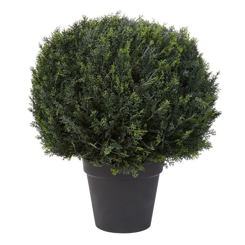 Nature Spring Faux Cypress Topiary Ball in Black Pot