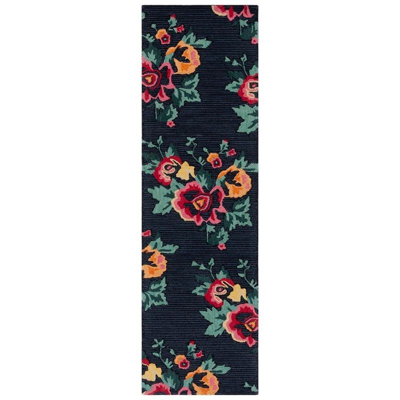 Handmade Black Floral Wool Tufted Runner Rug, 2'3" x 8'