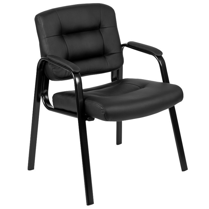 Black Leather Mid-Back Executive Reception Chair with Metal Frame