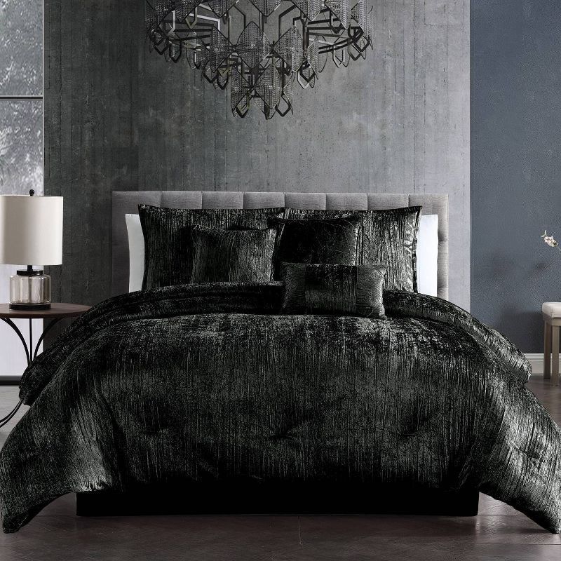 Queen Black Velvet 7-Piece Comforter Set