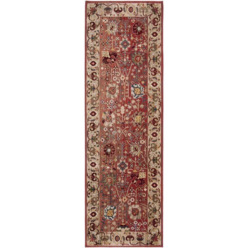 Red and Beige Synthetic Non-slip Runner Rug, 2'6" x 6'