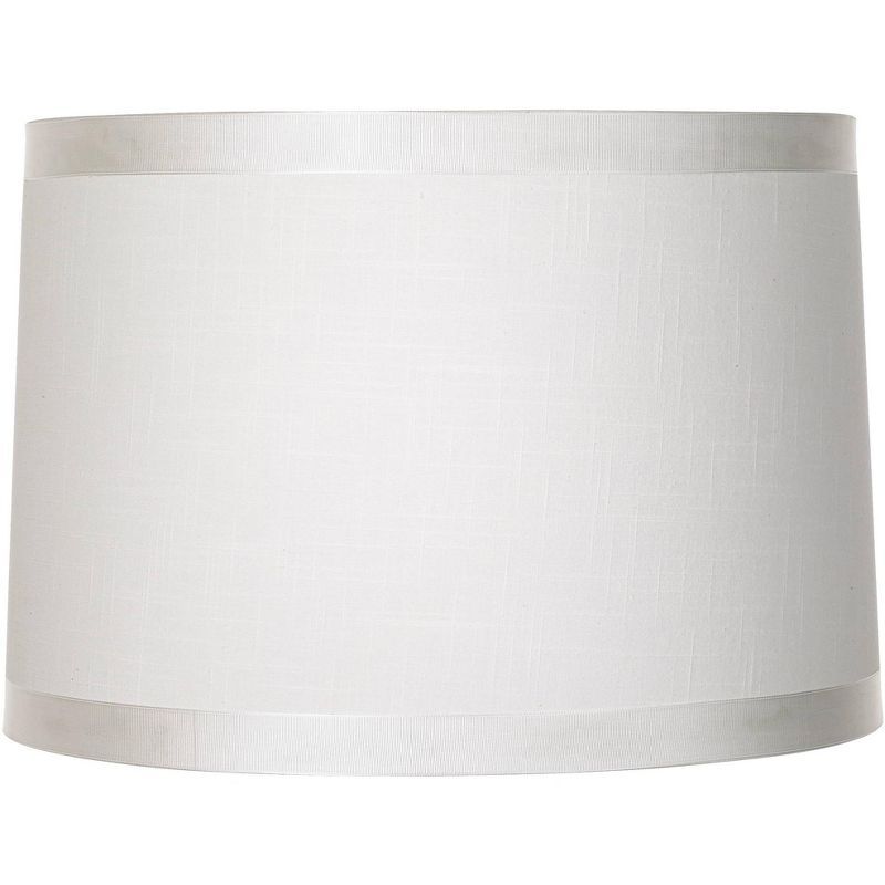 White Fabric Medium Drum Lamp Shade with Harp and Finial