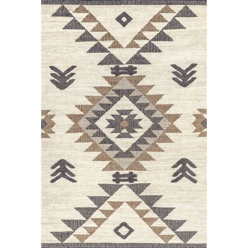 Handmade Southwestern Flat Woven Cotton Area Rug, 5x8, Natural