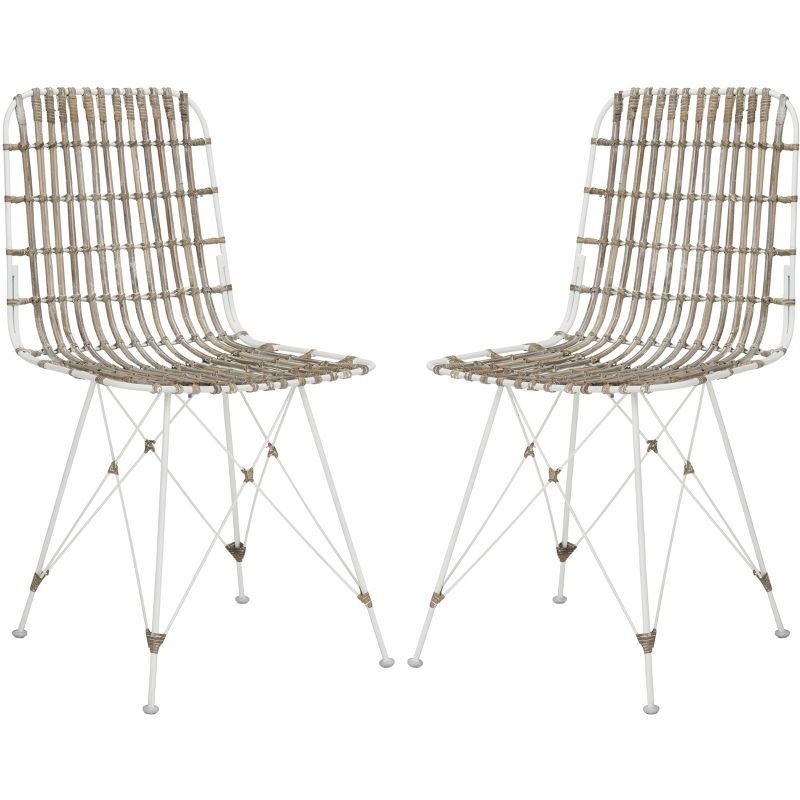 Minerva White Rattan Cane Dining Chair Set with Hairpin Legs