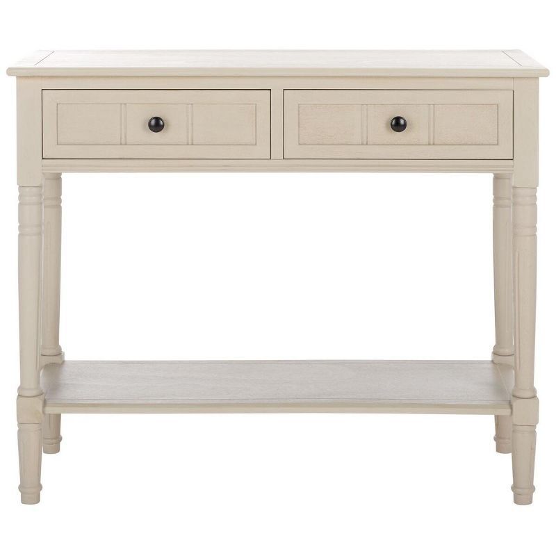 Transitional Gray Pine Wood 2-Drawer Console Table with Storage