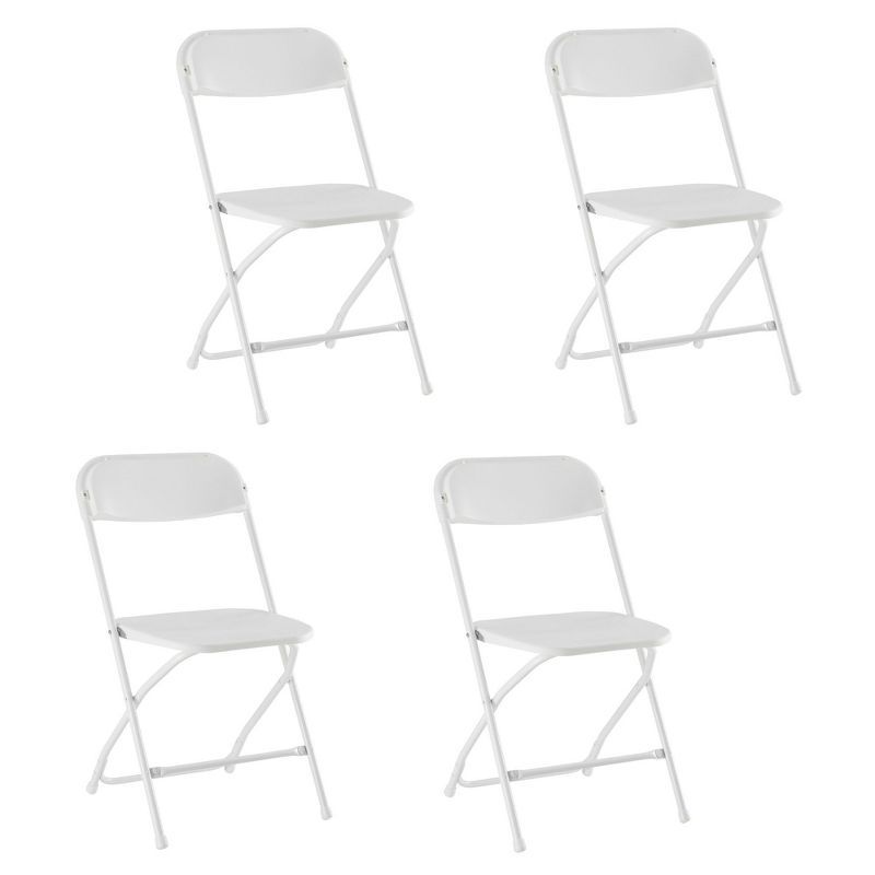 Set of 4 White Plastic and Steel Folding Chairs