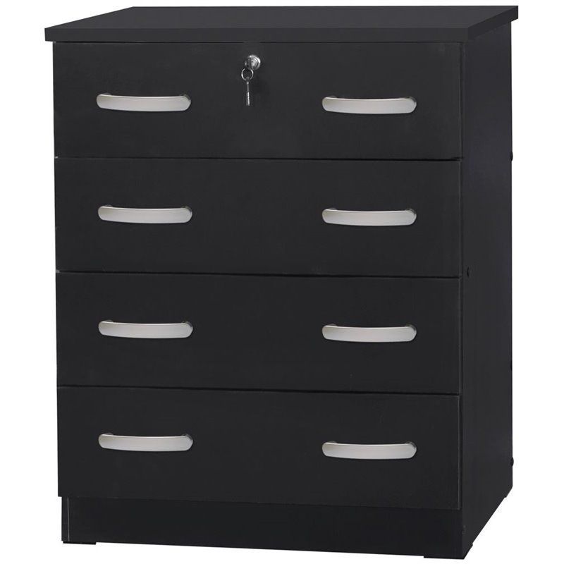 Cindy 39" Vertical Engineered Wood 4-Drawer Dresser with Lock - Black