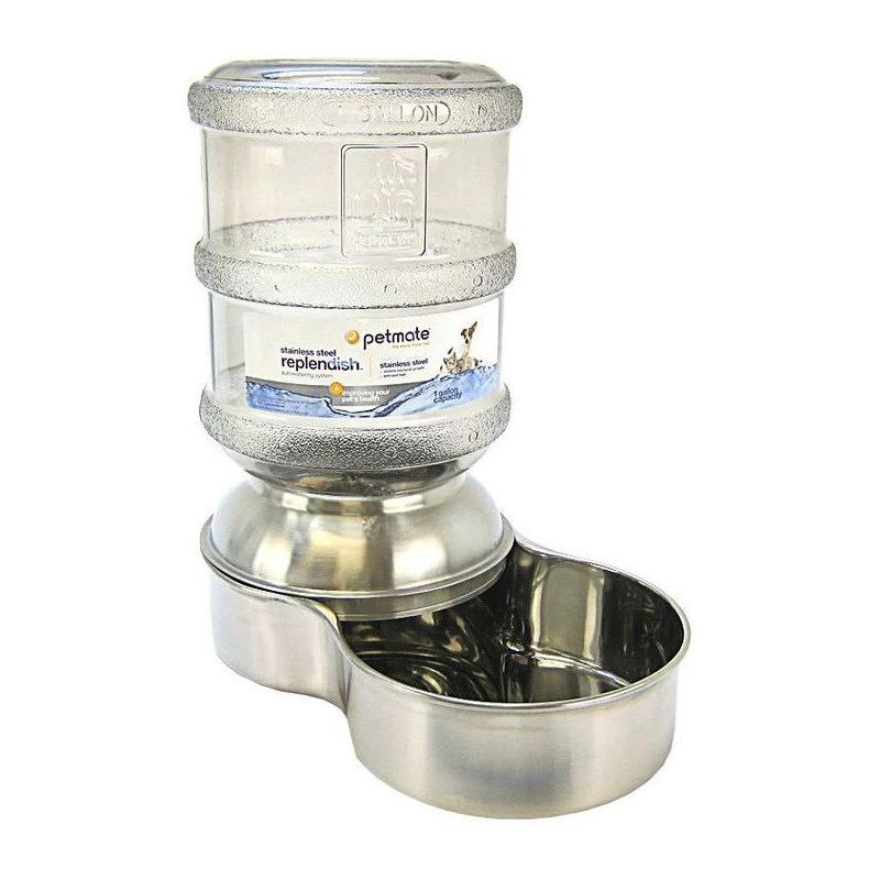 Stainless Steel Gravity-Fed Pet Waterer with Clear Reservoir