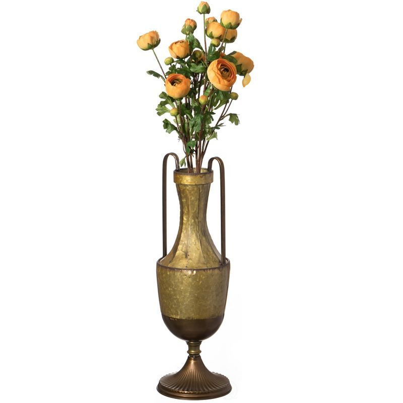 Large Gold Embossed Metal Amphora Floor Vase with Handles