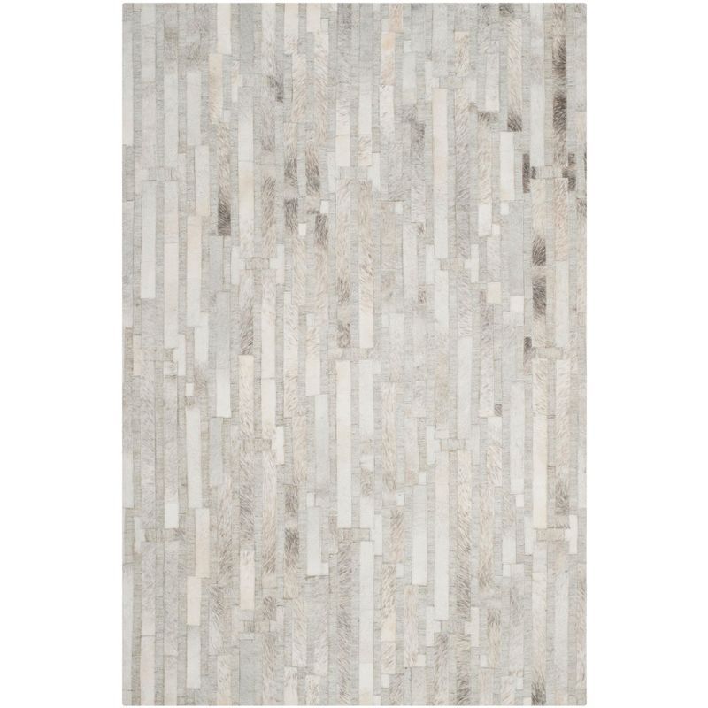 Geometric Hand-Knotted Gray Cowhide & Viscose Area Rug - 5'x8'