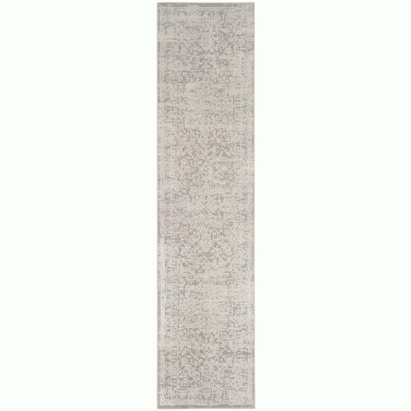 Elegant Gray and Beige Hand-Knotted Viscose Cotton Blend Runner Rug, 2' x 8'