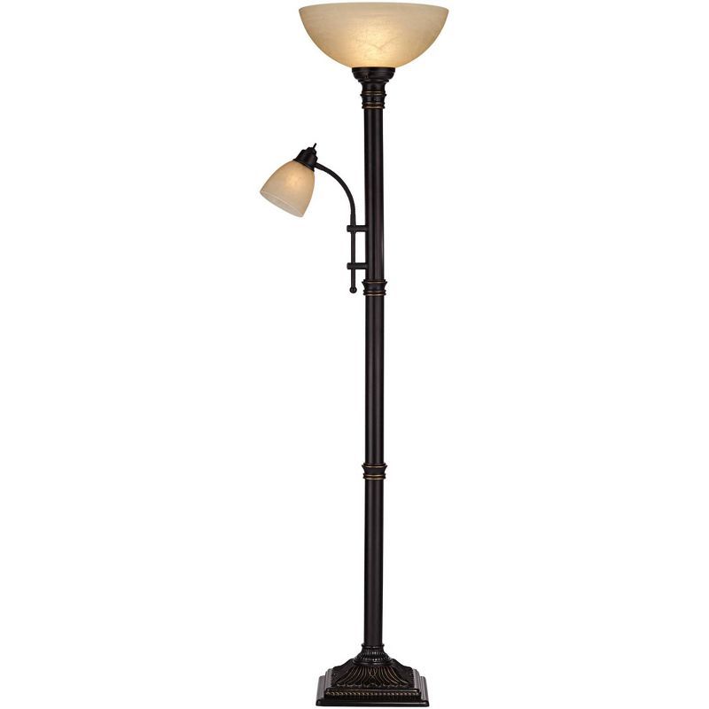 Bronze Adjustable Torchiere Floor Lamp with Amber Glass Shades