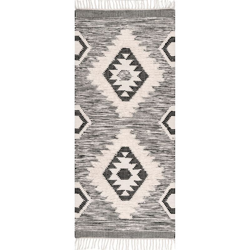 Savannah Moroccan Tasseled Black Wool Runner Rug 2'2"x8'