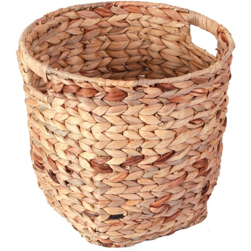 Large Round Handwoven Water Hyacinth Wicker Basket with Handles