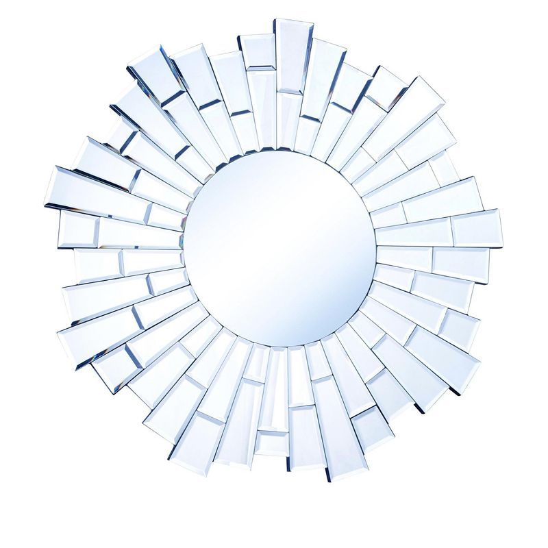 Glam Sunburst Clear Glass Round Wall Mirror