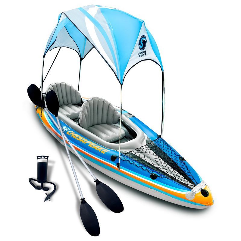 Sunlite Sports 2-Person Blue Inflatable Kayak with Sunshade Canopy