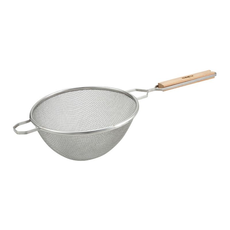 10.5-Inch Silver Stainless Steel Fine Mesh Strainer with Wooden Handle