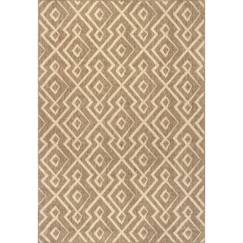 Beige Geometric Trellis Indoor/Outdoor Patio Area Rug 5' x 8'