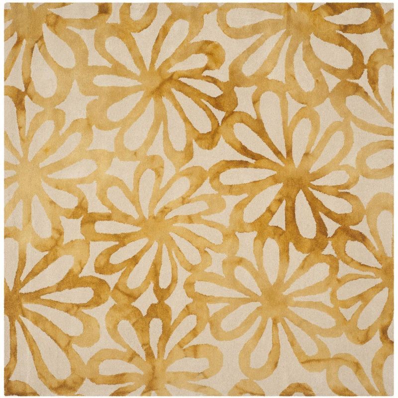 Beige and Gold Hand-Tufted Wool Square Area Rug