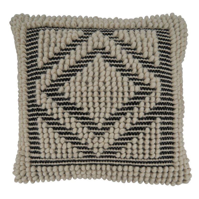 18'' Black and White Woven Diamond Design Square Throw Pillow