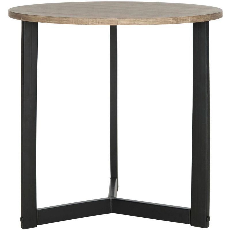 Leonard Round Oak and Black Metal End Table