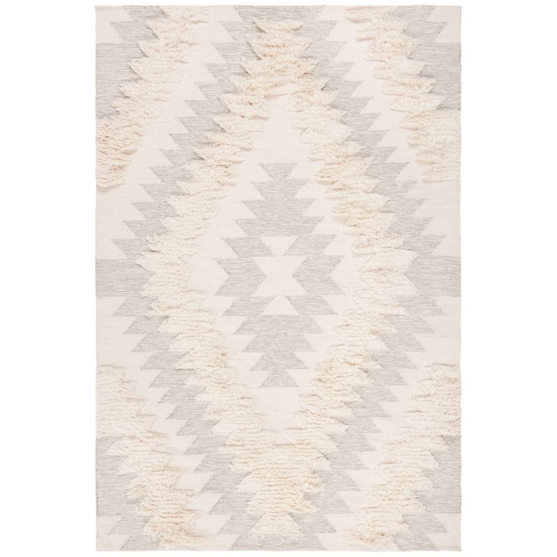 Grey and Ivory Hand-Knotted Wool Area Rug, 6' x 9'