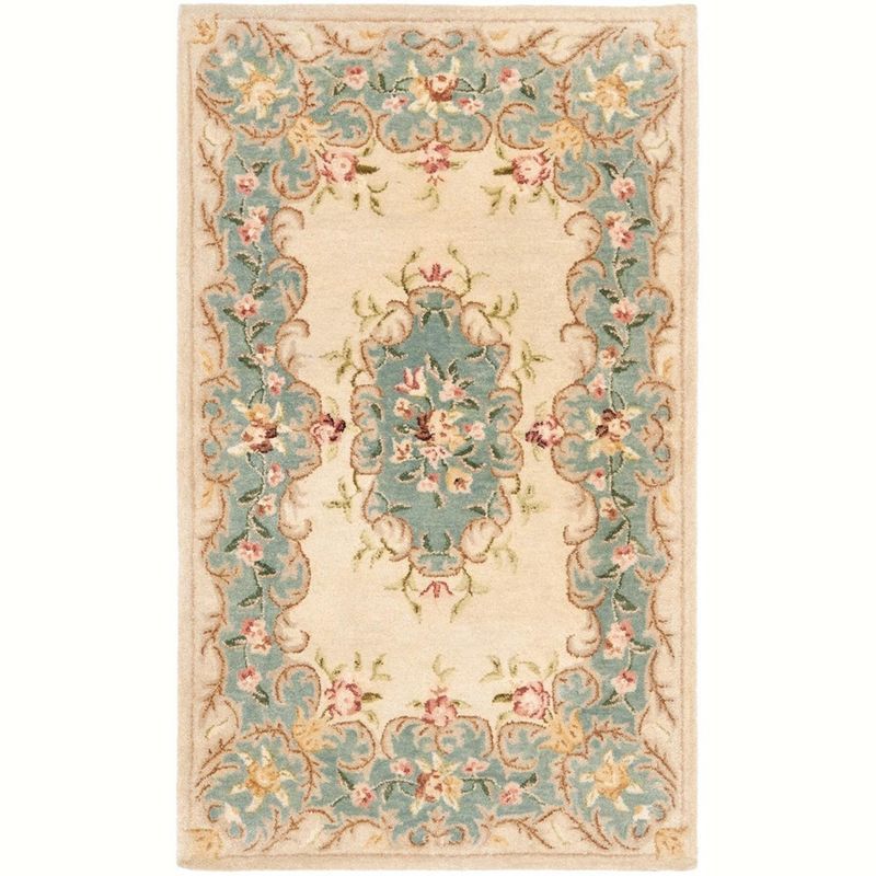 Ivory and Light Blue Hand-Tufted Wool Area Rug, 3' x 5'