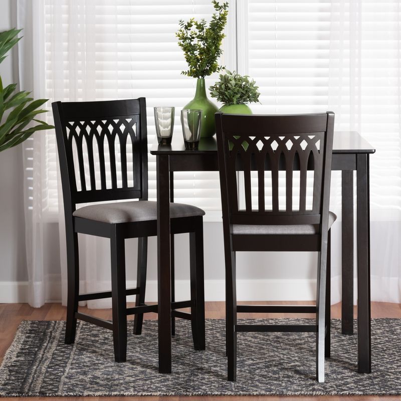 Genesis Dark Brown Wood and Gray Fabric Counter Stool Set