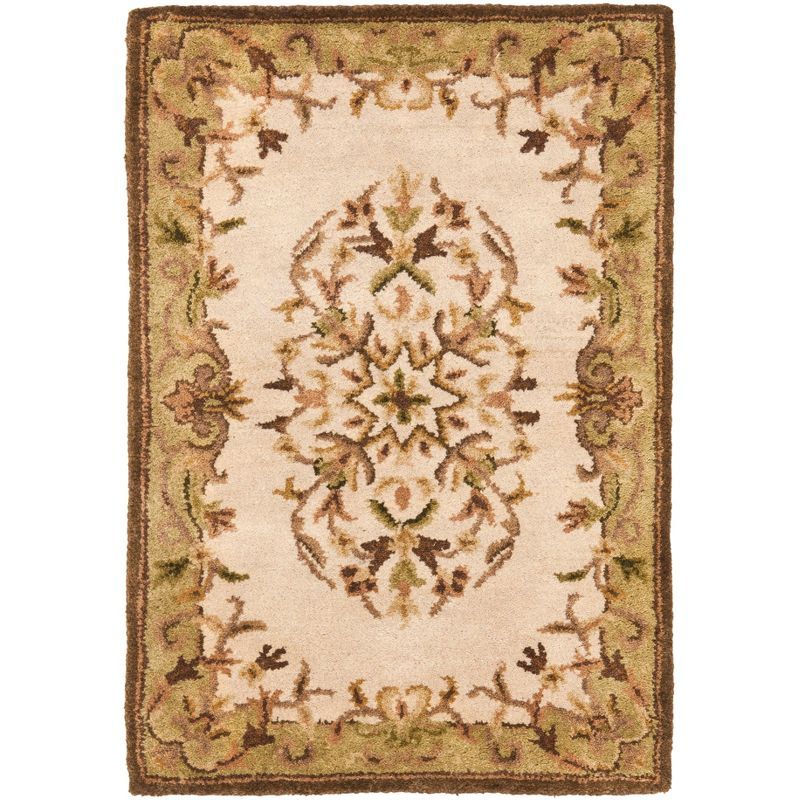 Beige and Green Hand-Tufted Wool Area Rug