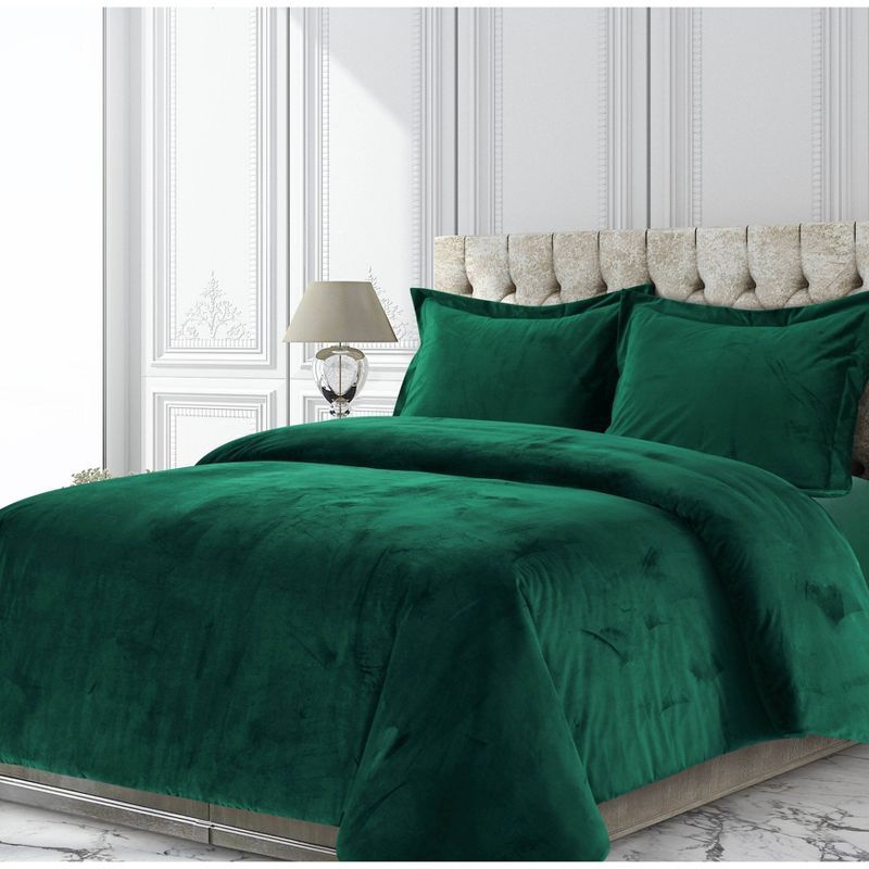 Emerald Green Twin Velvet Duvet Set with Microfiber Backing