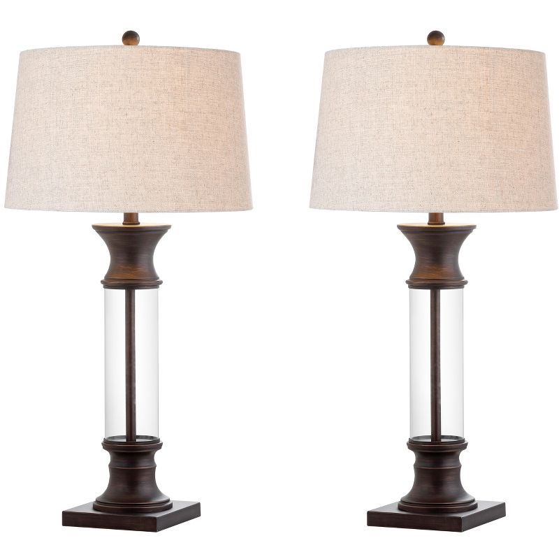 Hunter Bronze and Glass 32" Table Lamp Set with Cotton Shade