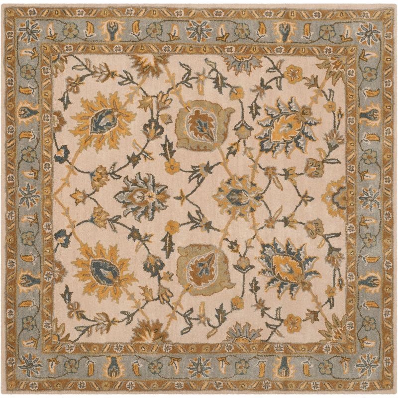 Ivory and Light Blue Hand-Tufted Wool Square Area Rug