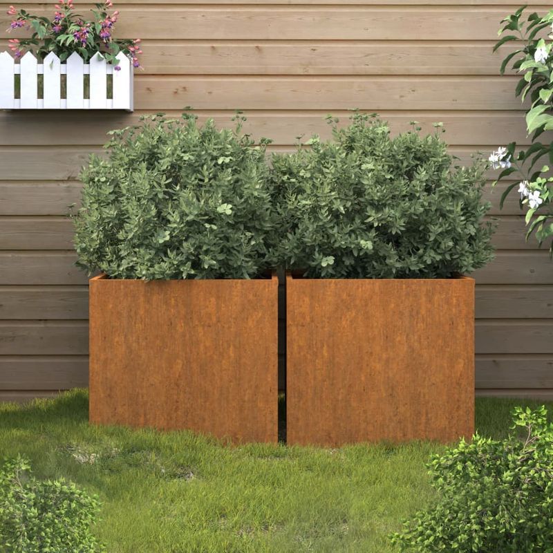 Rusty Corten Steel Outdoor Garden Planters Set