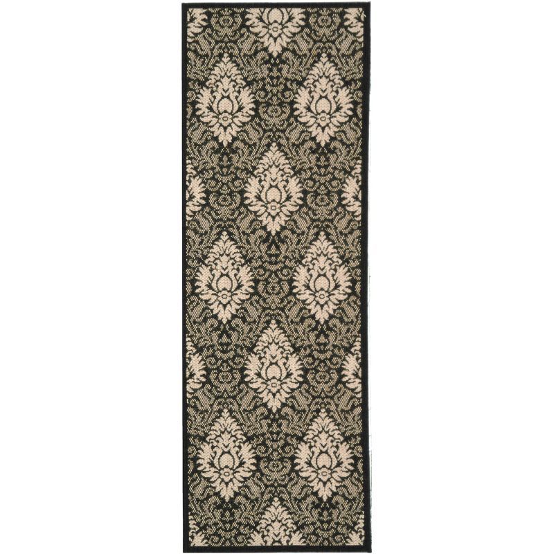 Black and Sand Damask Indoor/Outdoor Area Rug