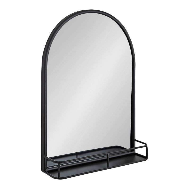 23" x 31.6" Black Iron Rectangular Wall Mirror with Shelf