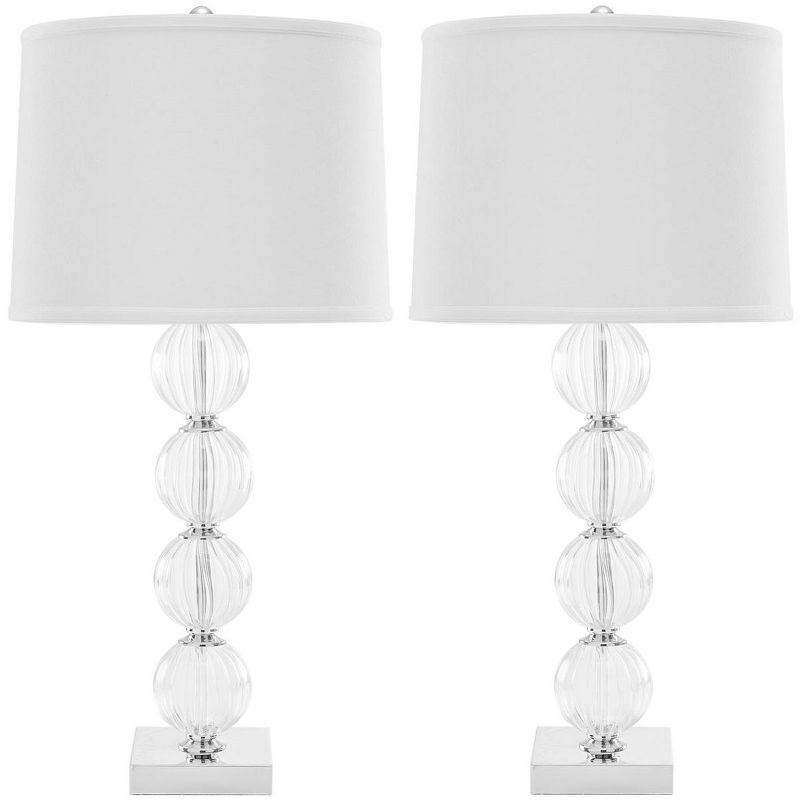 Amanda Clear Glass Bubble Stem Nightstand Lamps with Empire Shades, Set of 2