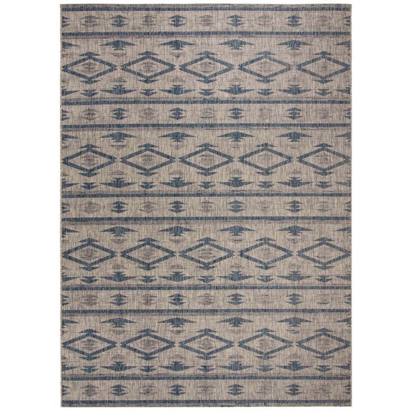 Luxurious Grey and Navy Rectangular Synthetic Outdoor Rug 8' x 11'