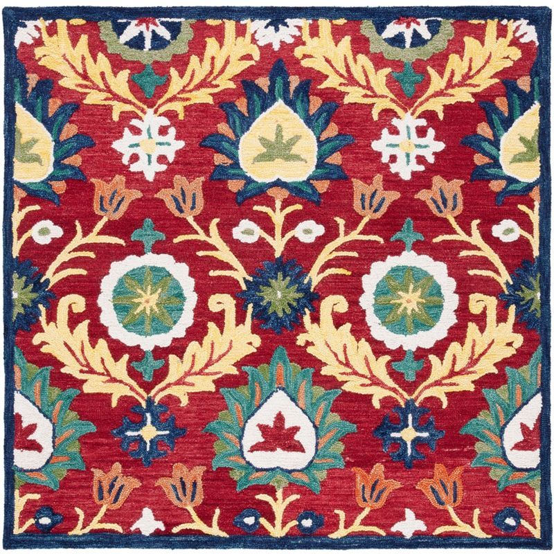 Country Casual 72'' Red Square Tufted Wool Area Rug